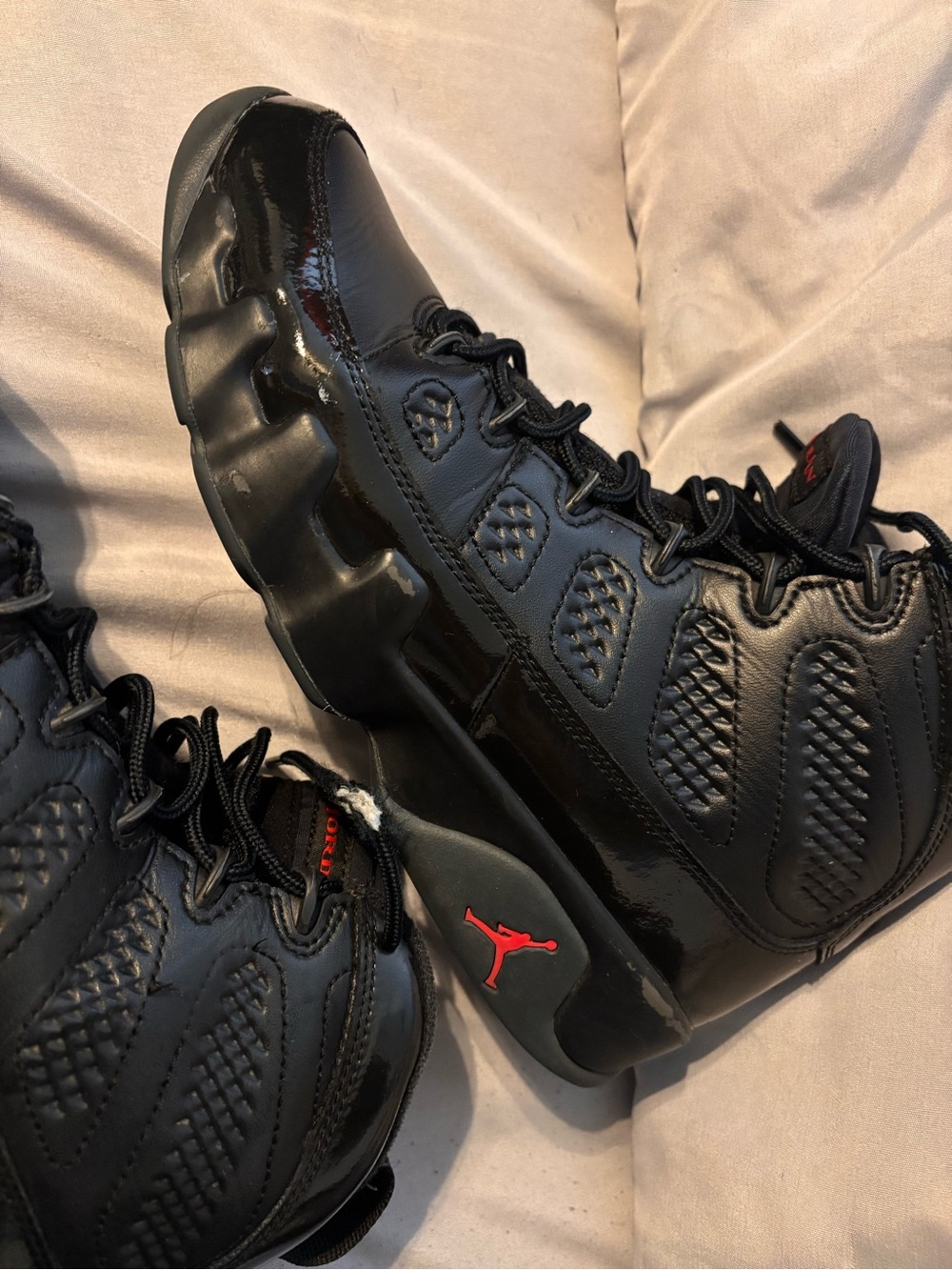 Jordan Black Retro High-Top Sneakers with Red Jumpman - Picture 8 of 13